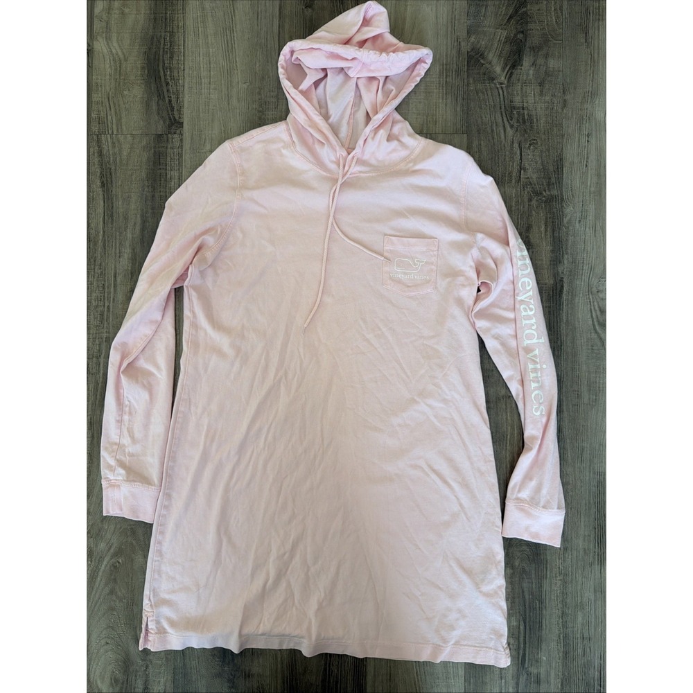 Vineyard Vines Women's Light Pink Hooded Long Sleeve Graphic T-Shirt Dress Sz S